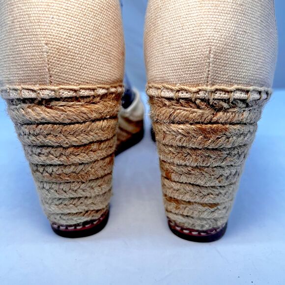 Tory Burch Sandal Women 8M Wedge Espadrilles Ankle Strap Color Block Cruise + - Picture 8 of 16